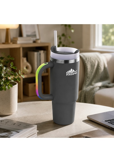 Led Işıklı Kulplu Pipetli Termos - 900 Ml Antrasit