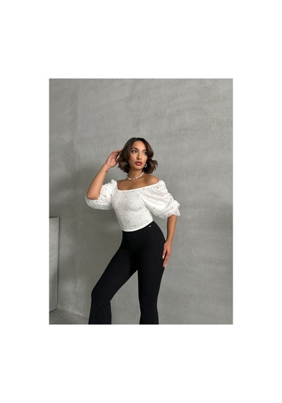Verymoda Gipeli Papatya Desenli Bluz - F0988 Krem