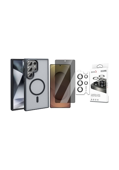Vendas Samsung Uyumlu Galaxy S25 Ultra Kılıf Magsafe Şarj Özellikli Mat Arka Yüzey Zore Sio Kapak + Safir Kamera Lens + Hayalet Ekran Koruyucu Siyah