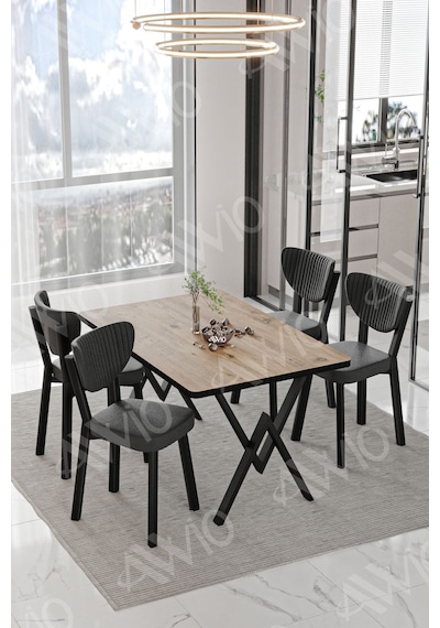 Avvio Rubi Elma Sandalye 80x120 Yemek Masası Mutfak Masası 4 Kişilik Masa Sandalye Takımı Akça