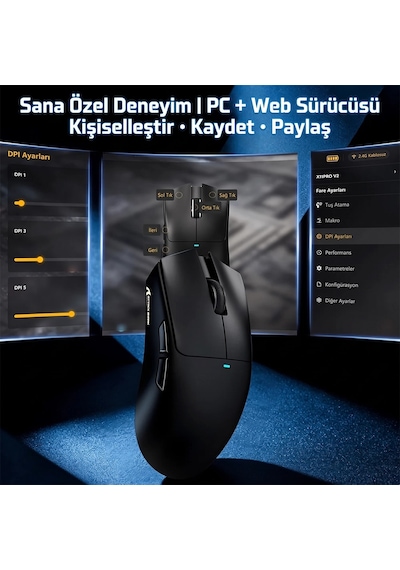 Attack Shark X11 Pro V2 Tft Ekranlı Şarj Standlı Kablosuz Oyuncu Faresi Standart