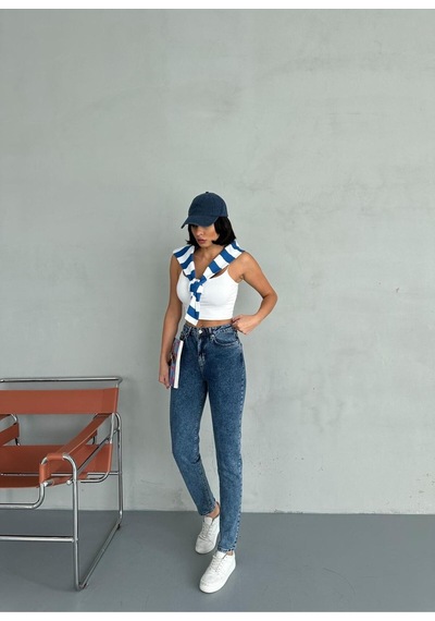 Zeo Basic Likralı Mom Jean Buz Mavi Koyu-mavi-kar
