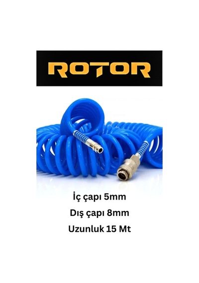 Pu0508 5x8x15 Kompresör Spiral Hava Hortumu 15mt Sarı