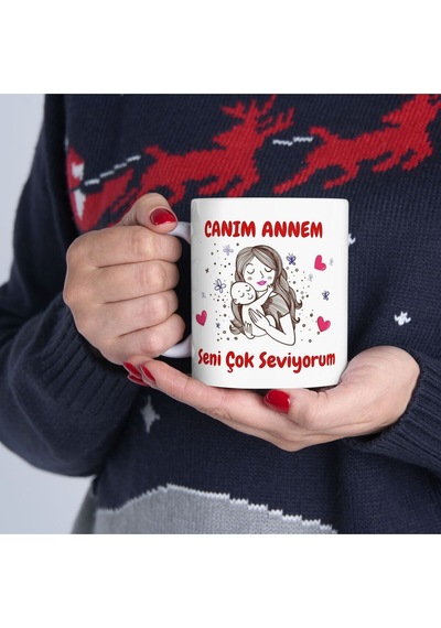 Canım Annem Seni Çok Seviyorum Anneler Günü - Doğum Günü Hediyesi - Hediye Porselen Kupa Bardak Beyaz