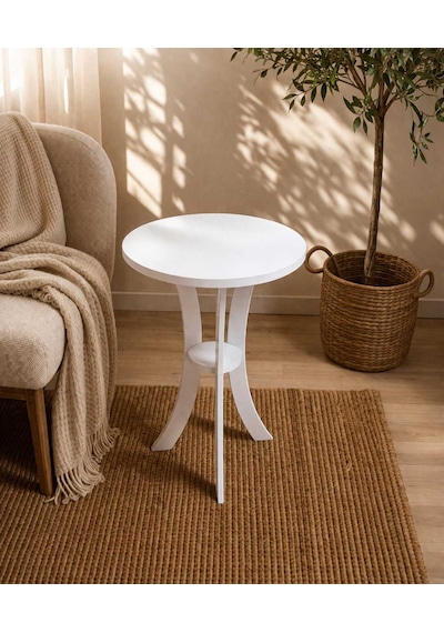 Fiskos Beyaz Yan Sehpa 50 Cm Çap - 60 Cm Yükseklik Modern Zigon Yan Sehpa Beyaz