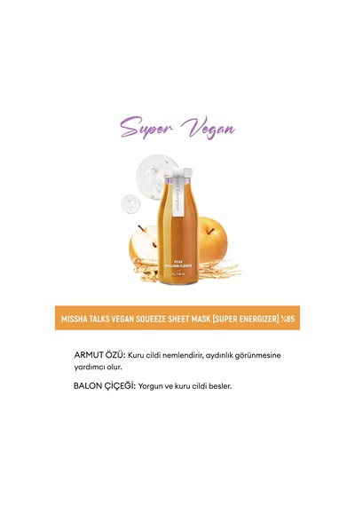 Missha Talks Vegan Squeeze Sheet Mask Canlandırıcı Vegan Yaprak Maske - Super Energizer