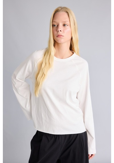 Defacto Relaxed Fit Bisiklet Yaka Reglan Uzun Kollu Basic Tişört J0621ax26wnwt32 Beyaz-wt32