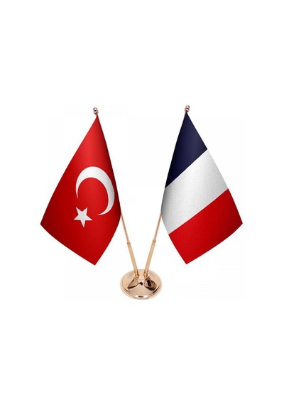 Masa Üstü Fransa Bayrağı Türk Bayrağı İkili Pirinç Direk Masa Bay