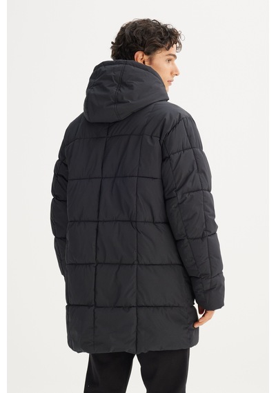 Lee Regular Fit Normal Kesim Kapüşonlu Kapitone Desenli Cepli Mont Siyah