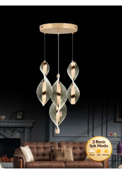 Nuvola Model 4'lü Gold 3 Renk Modu Modern Ledli Salon Mutfak Oturma Yatak Odası Led Avize Gold