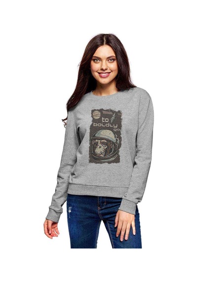 To Boldly Go Baskılı Gri Kadın Sweatshirt