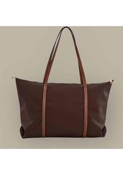 Lovelystore Çift Saplı Paraşüt Kumaş Büyük Boy Shopper Çanta Üniversite Ofis Anne Bebek Omuz Çantası 47x30x15 Acı Kahverengi