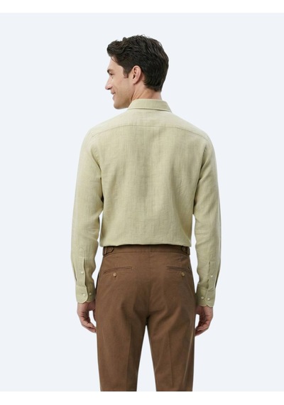 Kip Yağ Yeşili Regular Fit Dokuma Casual %100 Pamuk Gömlek Yeşil