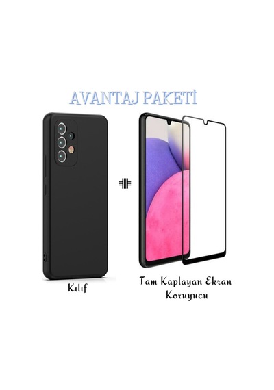 Samsung Galaxy Uyumlu A33 5g Esnek Dayanıklı Soft Tasarım Kılıf Ve Tam Kaplayan Ekran Koruyucu Siyah