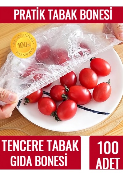 Dofix 100 Adet Pratik Tazeliği Koruyan Tabak Bonesi Çok Amaçlı Kapak Gıda Bonesi -40cm Şeffaf