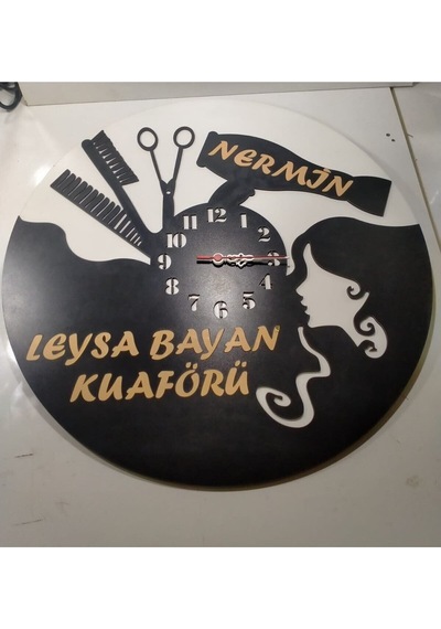 Kuaför Veya Güzellik Merkezi 3+3 Mdf Kişiye Özel İsim Yazılı Duvar Saati Çok Renkli