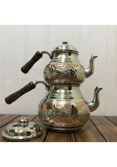 Desenli Bakır Çaydanlık Küçük Boy Bakır
