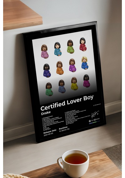 Drake Certified Lover Boy Siyah Ahşap Çerçeveli Poster, Dekoratif Müzik Albüm Duvar Tablosu