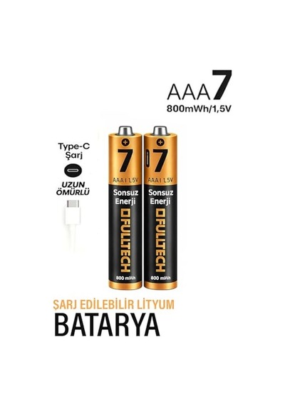 Type-c Şarjlı İnce Pil Aaa Şarj Edilebilir Kumanda Pili 1.5v 800mwh Lityum-ion İnce Pil Aaa7 Type-c Şarjlı