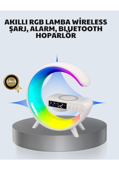 Başucu İçin Tasarlanmış Kablosuz Şarjlı Gece Lambası Ve Bluetooth Ses Sistemi Çokrenkli