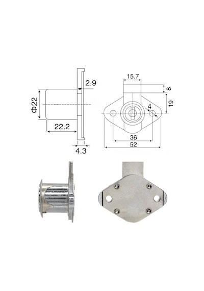 Fivestar Fck004 Katlanır Anahtarlı Oval Çekmece Kilidi 22 Mm