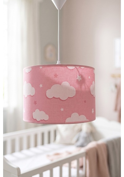 Şenay Aydınlatma Bebek ve Çocuk Odası Silindir Kumaş Sarkıt Avize Pembe Bulut