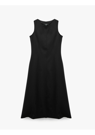 Koton Dikiş Detaylı Slim Fit Bisiklet Yaka Kolsuz Midi Elbise Siyah 7wak80090ek