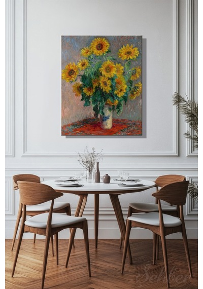Kanvas Duvar Tablosu Dikey Tekli Salon Mutfak Yatak Odası Ofis Claude Monet Ayçiçekleri