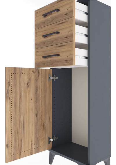 Arges Dolap 2 Raflı 2 Çekmeceli Tek Kapaklı 44x30x134 Aytaşı-çam Antrasit