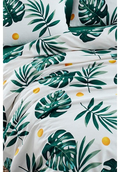 Doğal Pike Baskılı Kids 140x230cm Monstera Yeşil Yeşil