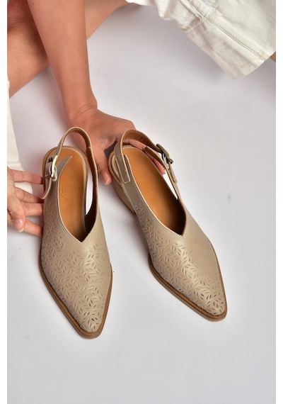 Fox Shoes Y654300403 Vizon Hakiki Deri Kalın Topuklu Kadın Ayakkabı