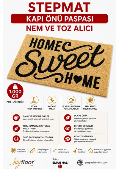 Stepmat Nem Ve Toz Alıcı Velür Coco Kapı Önü Paspası Welcome2 Kahverengi