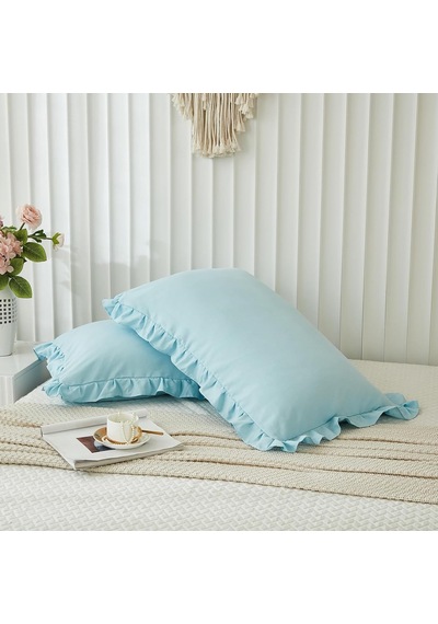 Maki Home Yüzde Yüz Pamuklu Açık Mavi Fırfırlı İki Adet 50x70 Yas