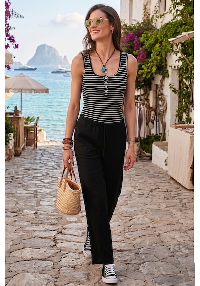 Lela Regular Fit Normal Bel Geniş Paça Bayan Pantolon 5866117 Siyah