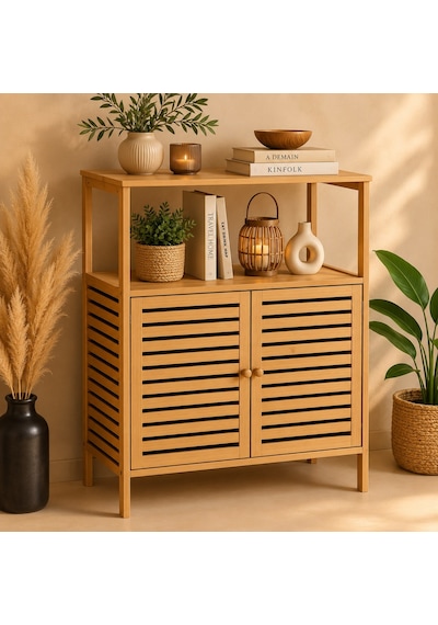 Bambu Çok Amaçlı Dolap Raflı Ahşap Banyo Dolabı Mutfak Düzenleyici Balkon Saklama Ünitesi