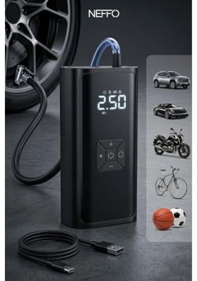 150 Psı Şarjlı Hava Kompresörü 4500mah Lcd Ekranlı Taşınabilir Lastik Şişirme Hava Pompası Powerbank