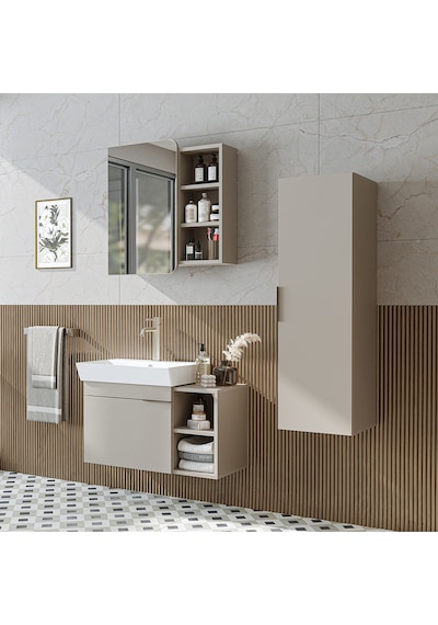 Likya Kapaklı Açık Raflı Mdflam Lavabolu 82 Cm Banyo Alt Dolabı +banyo Üst Dolabı + Banyo Boy Dolabı Kumtaşı Kül Gri Likya Kapaklı Açık Raflı Mdflam Lavabolu 82 Cm Banyo Alt Dolabı +banyo Üst Dolabı + Banyo Boy Dolabı Kumtaşı Kül Gri