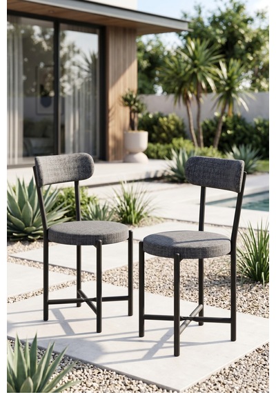 Sandalye 2 Adet Keten Kumaş Metal Ayak Modern Mutfak Sandalyesi Cafe Balkon Ofis Teddy Antrasit