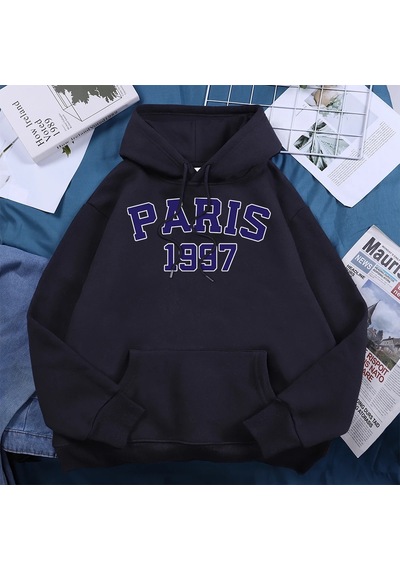 Tarzsokak Paris 1997 Sokak Şehir Mektup Baskı Hoodies Kadınlar Sıcak Polar Günlük Kazaklar Moda Rahat K Siyah