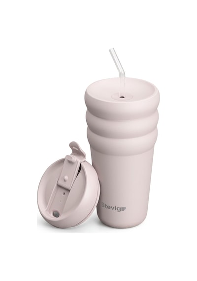 3 Bubble Two-cap Straw Tumbler Çelik Termos 600 Mililitre Soft Quartz St-248 Açık Bej