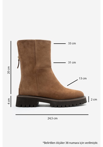 Luvi Shoes Alden Taba Süet Hakiki Deri Arkadan Fermuarlı Kadın Bot