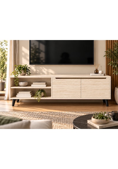 Tivora Modern Tv Ünitesi - Salon Tv Sehpası - Traverten 135 Cm