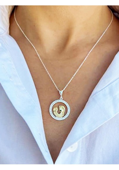 Brezza Lusso Jewelry Gümüş Zirkon Taşlı Anne Bebek Gümüş Kolye 334280715 50 CM