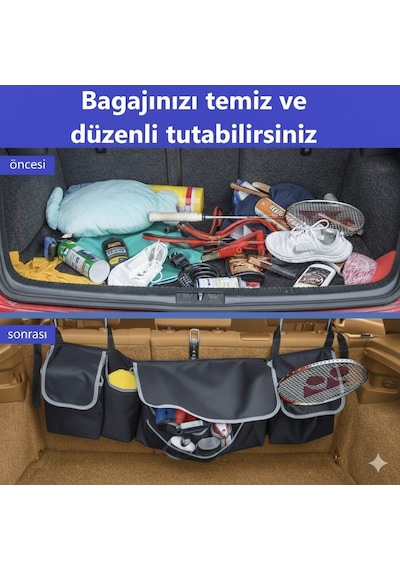 4 Cepli Katlanabilir Oto Bagaj Çantası Bagaj Organizeri Araç İçi Düzenleyici Koltuk Arkası Organizer Siyah 1 Adet / Siyah