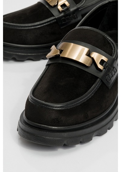 Luvishoes Luvi Shoes Pray Siyah Süet Tokalı Kadın Loafer Ayakkabı Siyah