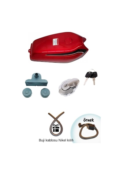 Cg Kırmızı Benzin Deposu Şamandırasız +depo Kapağı+depo Takoz Seti  Buji Kablo Kılıfı