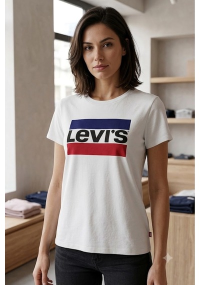 Levi's Saf Pamuk Kadın Beyaz Yuvarlak Yaka Tişört