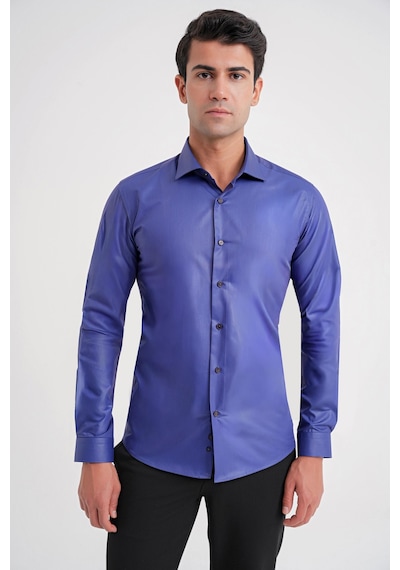 Efor Gk 157 Slim Fit Pamuk Saten Uzun Kol Klasik Lacivert Gömlek Lacivert