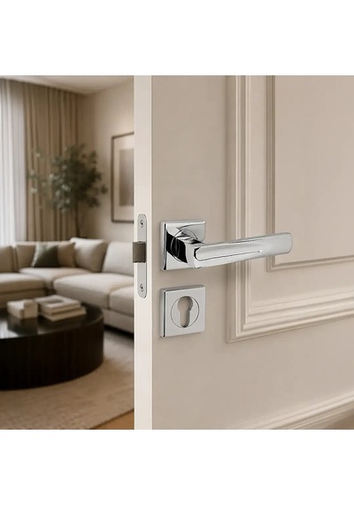 Sese Duru Modeli Yale Rozetli Dış Kapı Kolu Krom Renk 200-203r-03-18