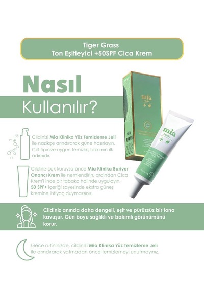 Mia Klinika Tiger Grass Ton Eşitleyici Kızarıklık Karşıtı Cica Krem SPF50 30 ML